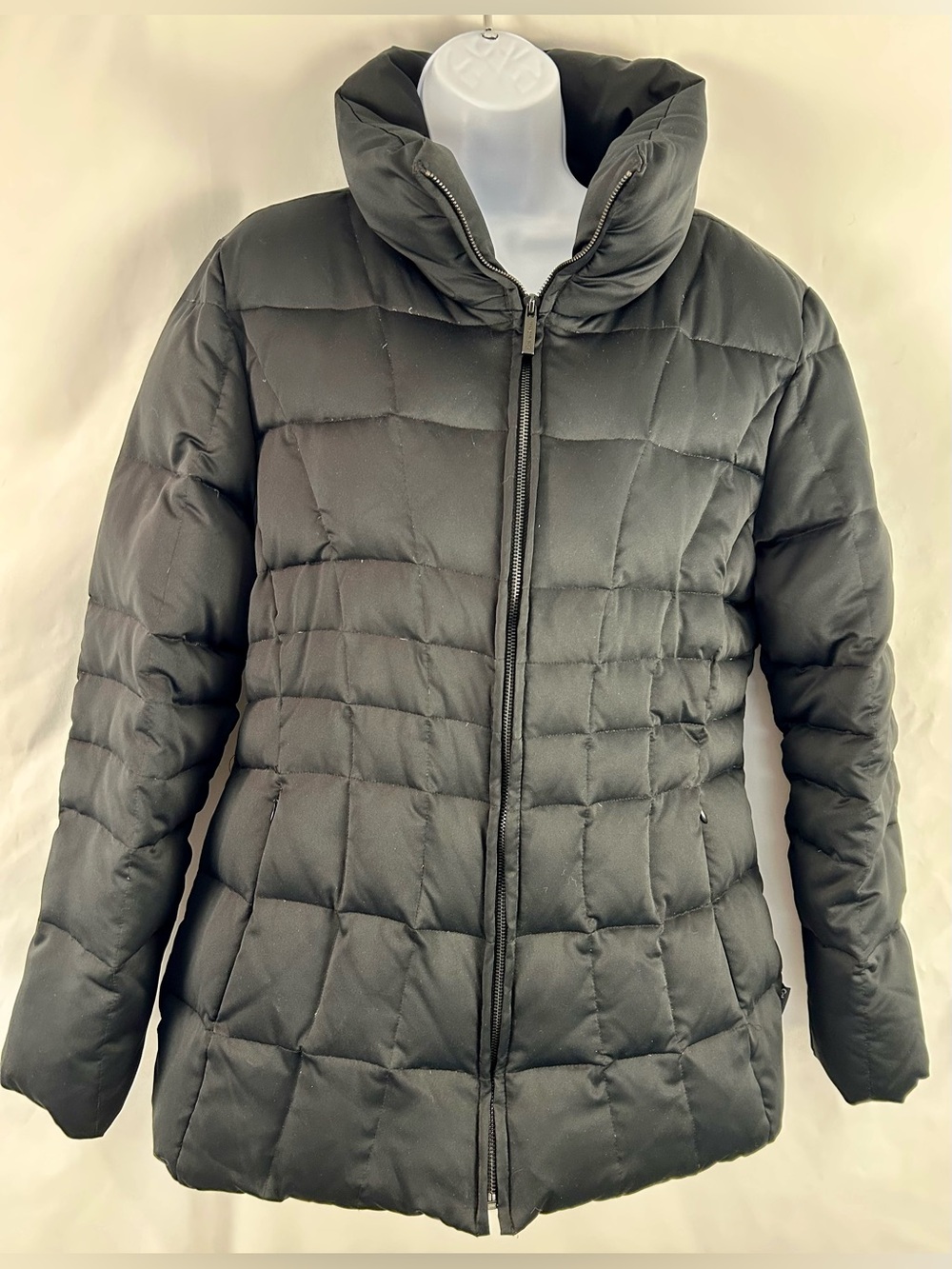Calvin Klein Black Down Feather Puffer Coat Fleece Lined Hooded Large